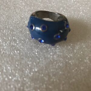 Blue Dome enamel Statement Ring with Crystal Accents